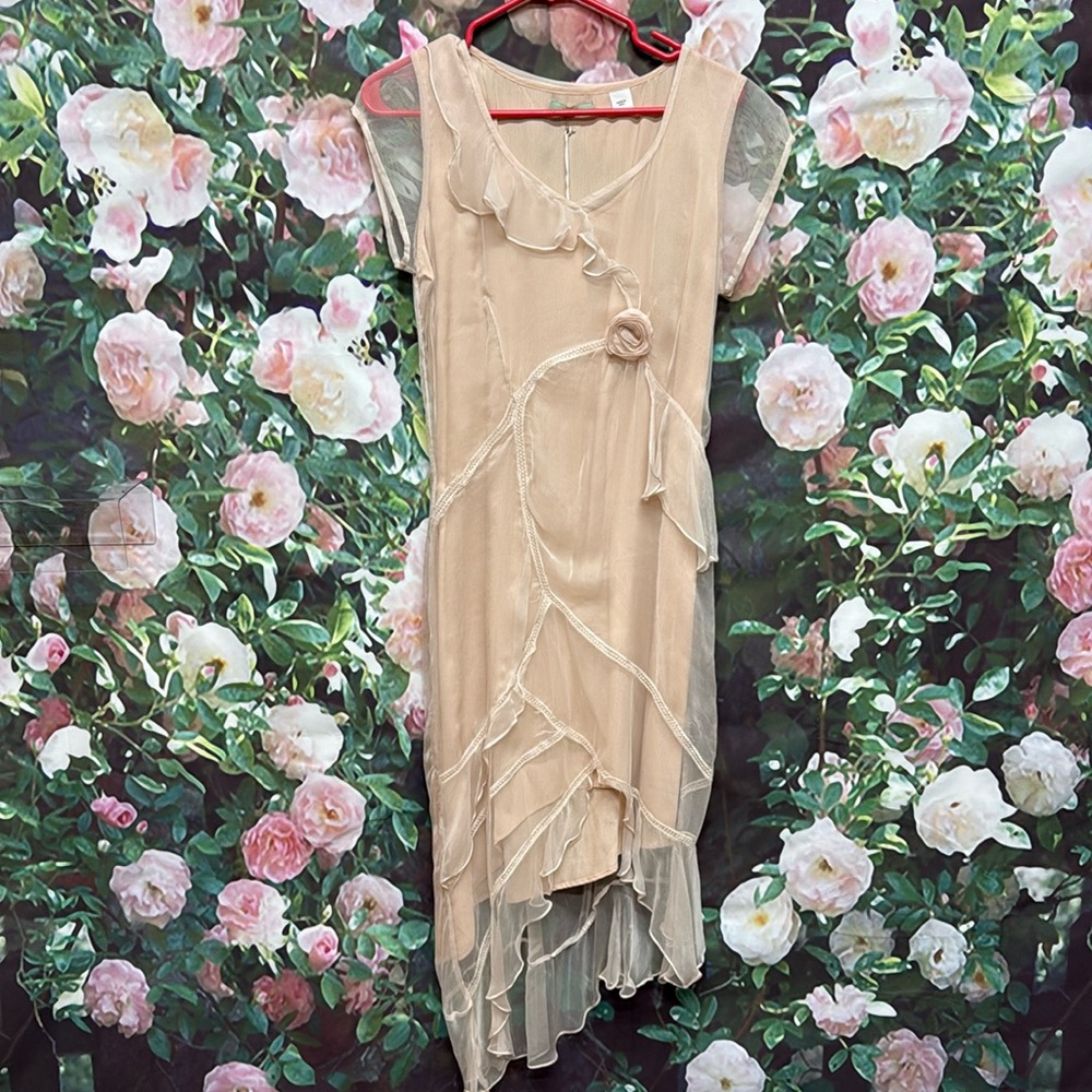 Nataya Vintage Peach Chiffon Dress Size Medium